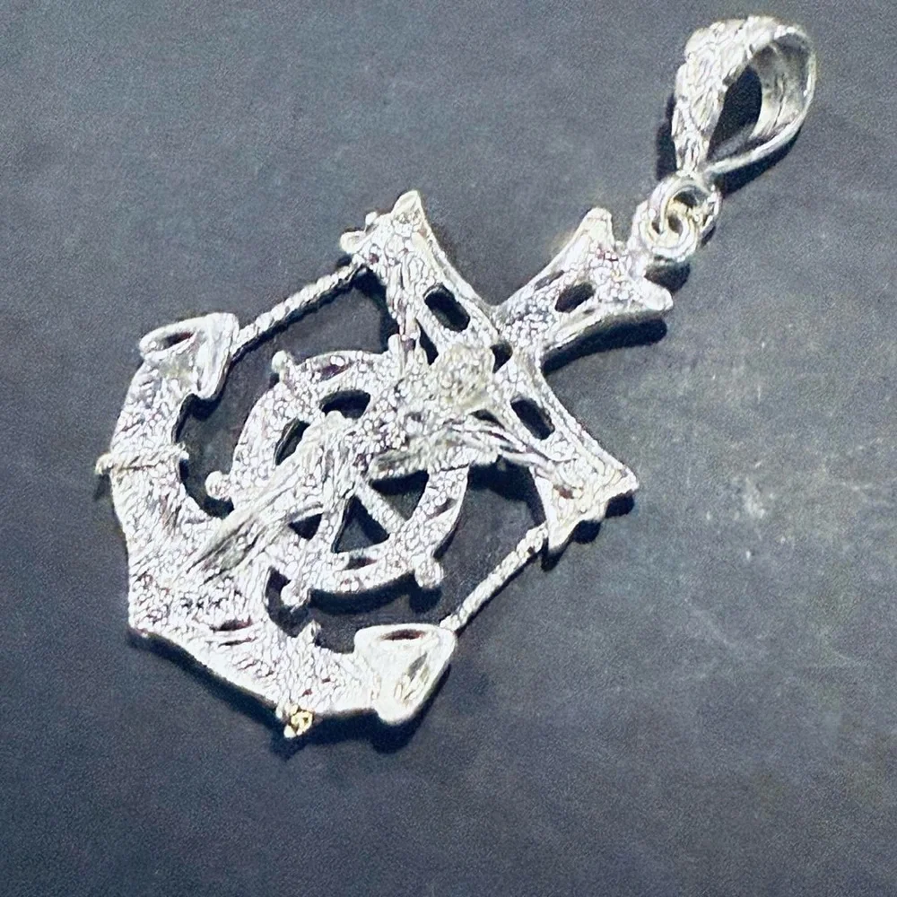 Silver Anchor and Cross Pendant